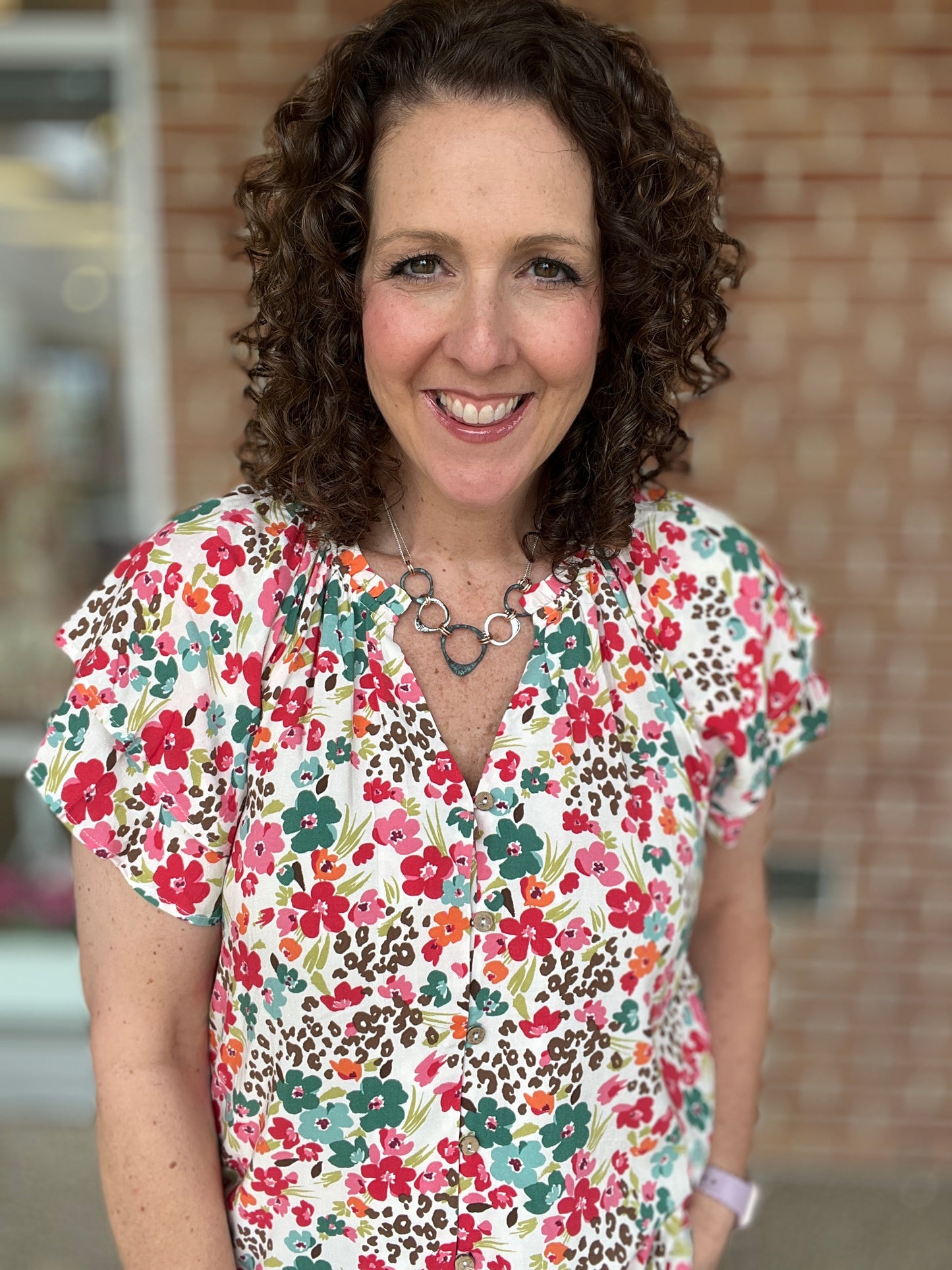 Ruffle Sleeve Floral Button Down Top