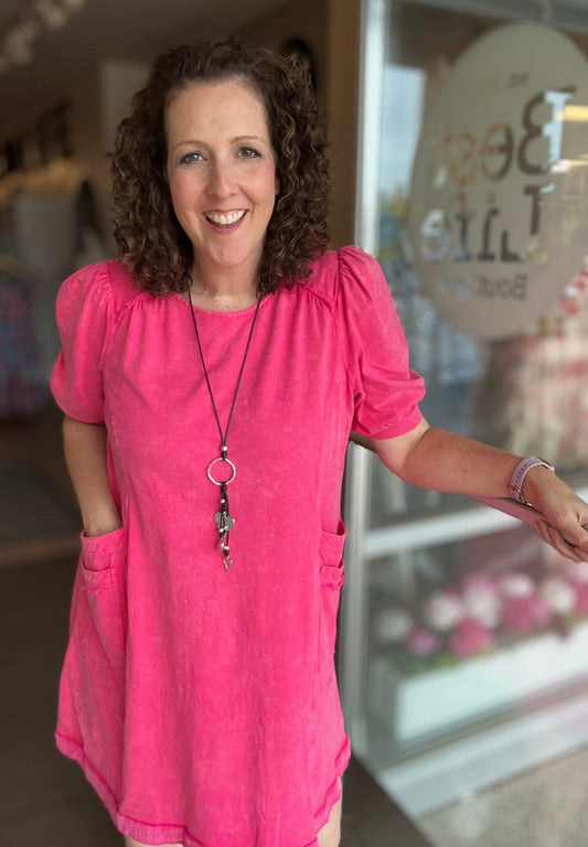 Acid Wash T-Shirt Dress with Pockets