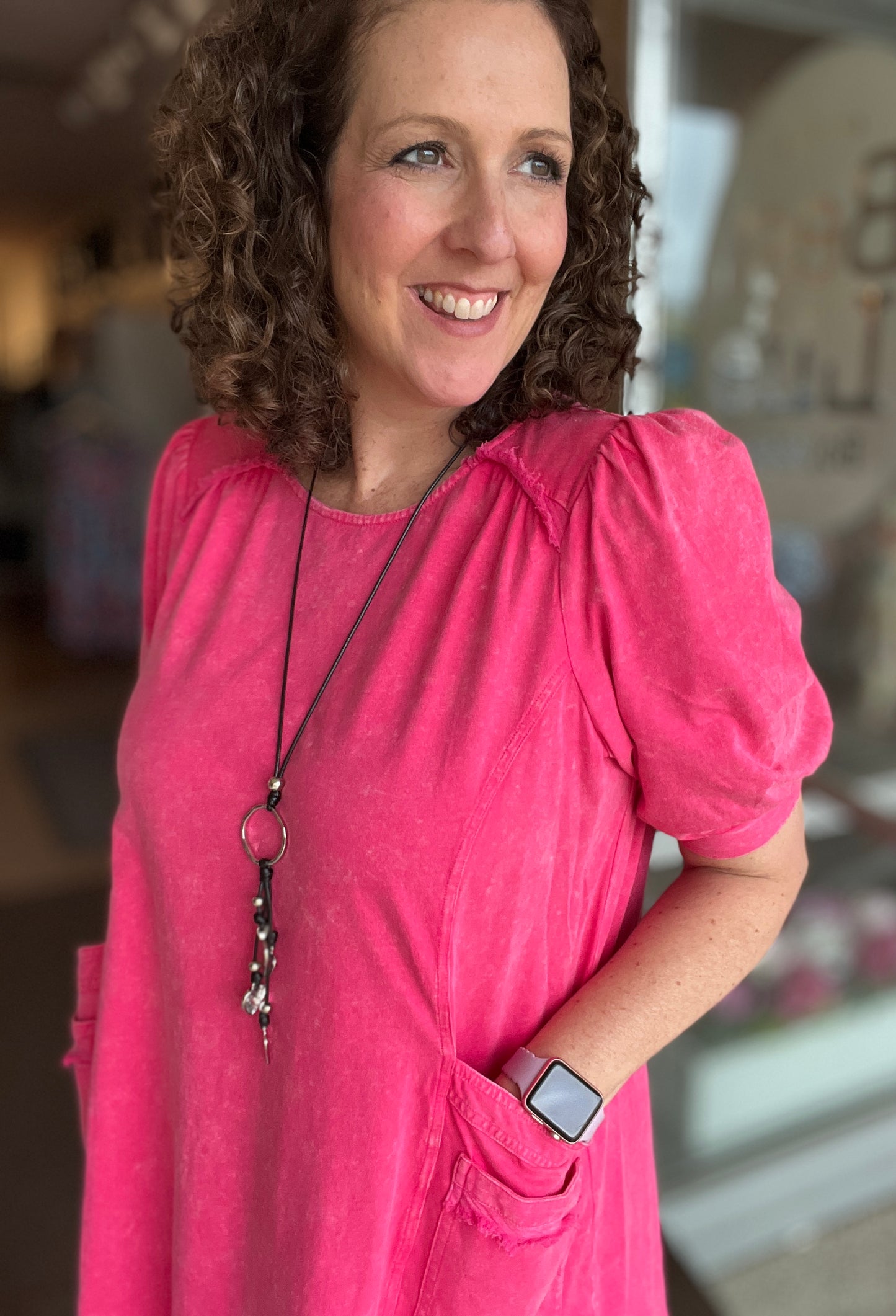 Acid Wash T-Shirt Dress with Pockets