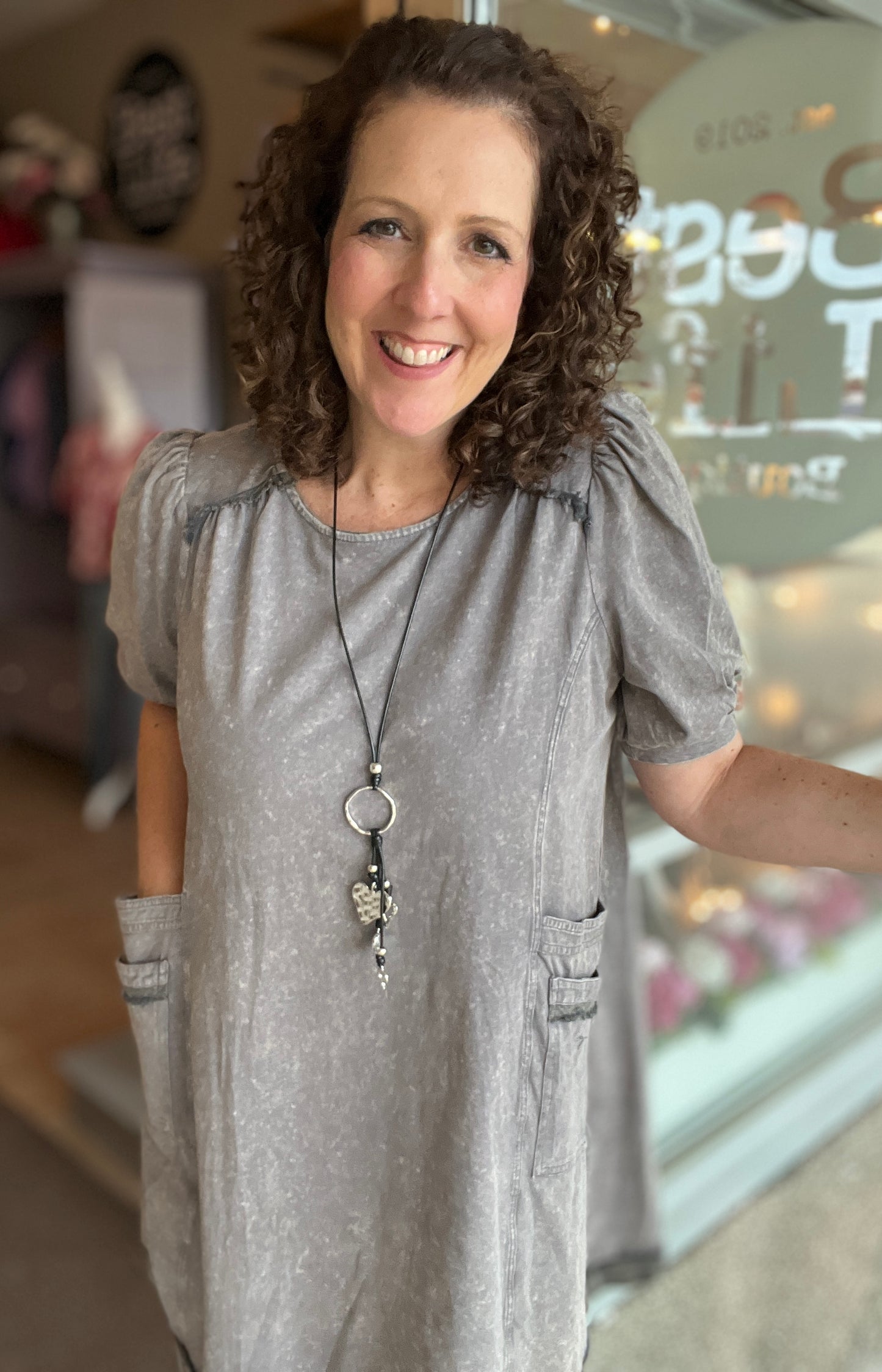 Acid Wash T-Shirt Dress with Pockets