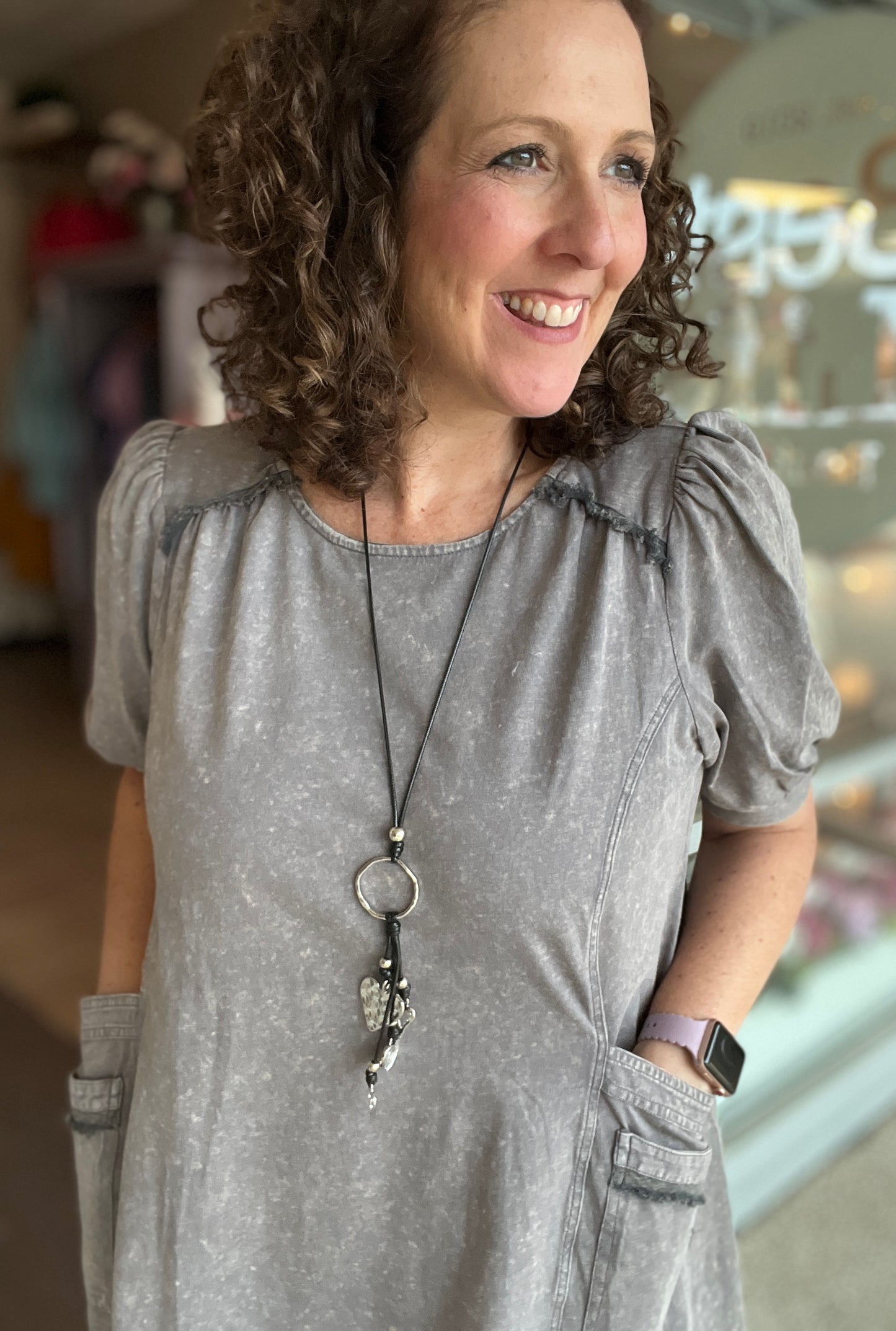 Acid Wash T-Shirt Dress with Pockets