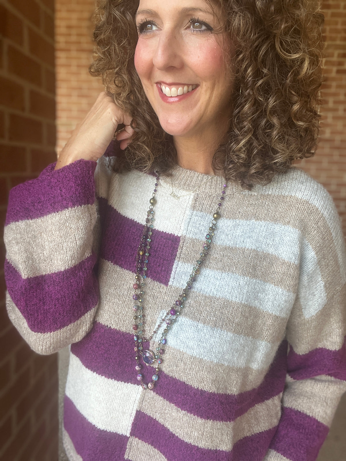 Lightweight Wool Blend Color Block Sweater