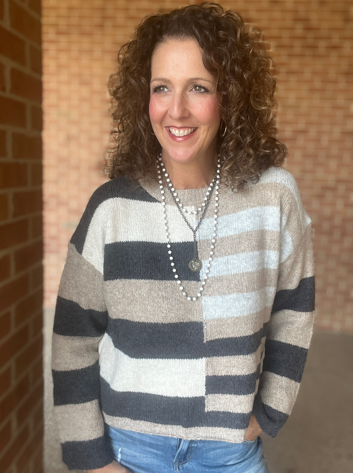 Lightweight Wool Blend Color Block Sweater