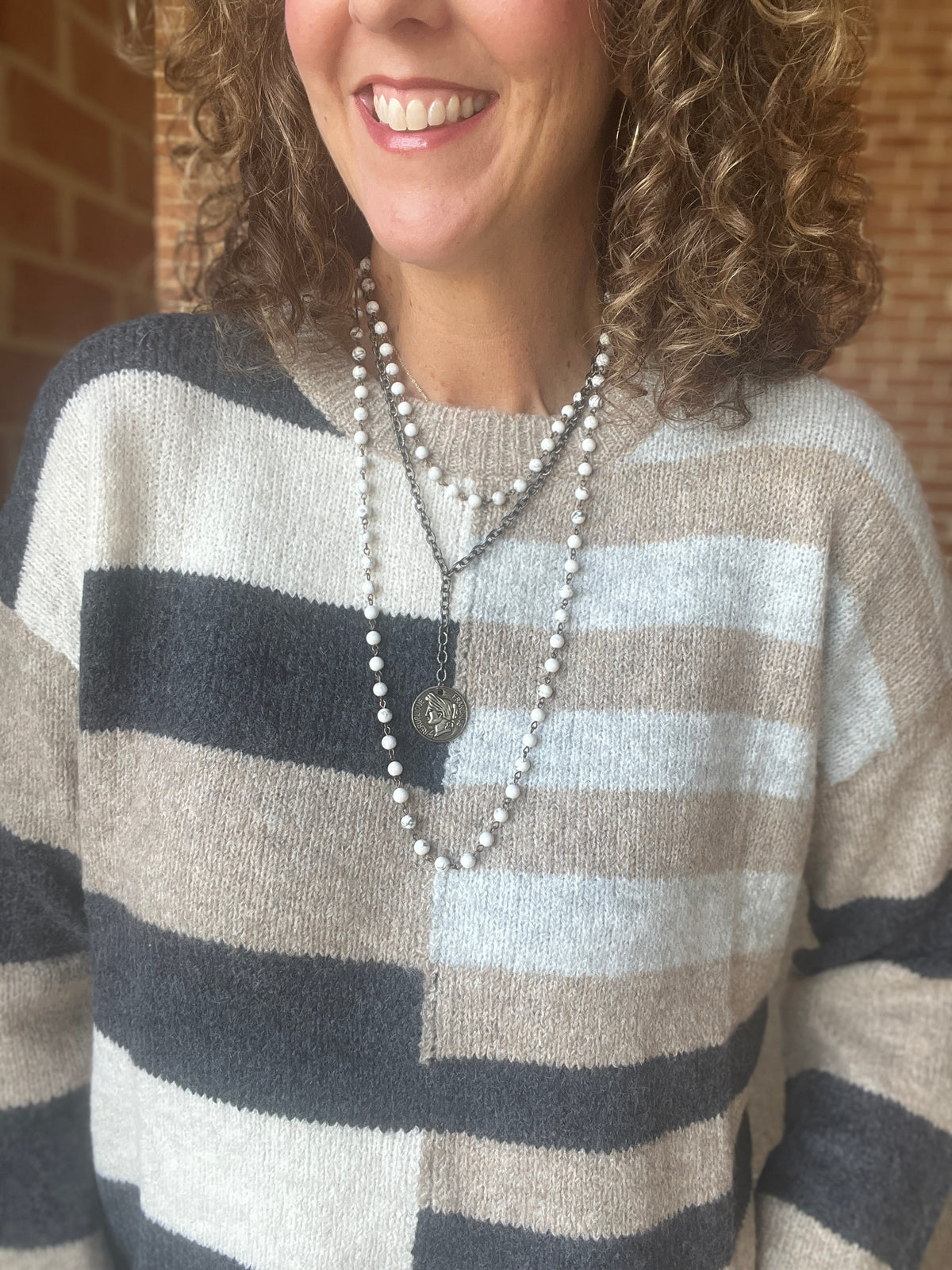 Lightweight Wool Blend Color Block Sweater