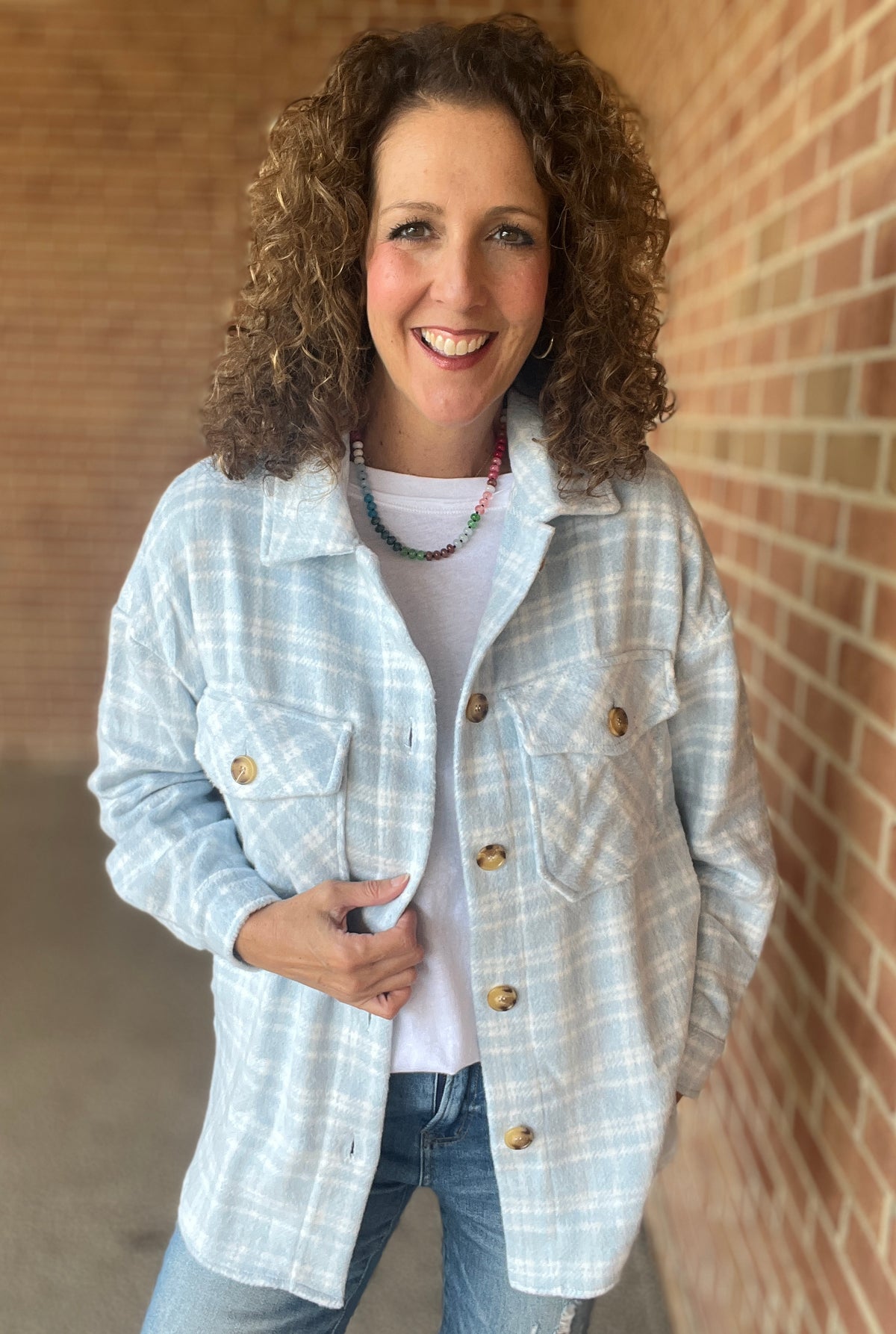 Brushed Blue & White Plaid Shacket