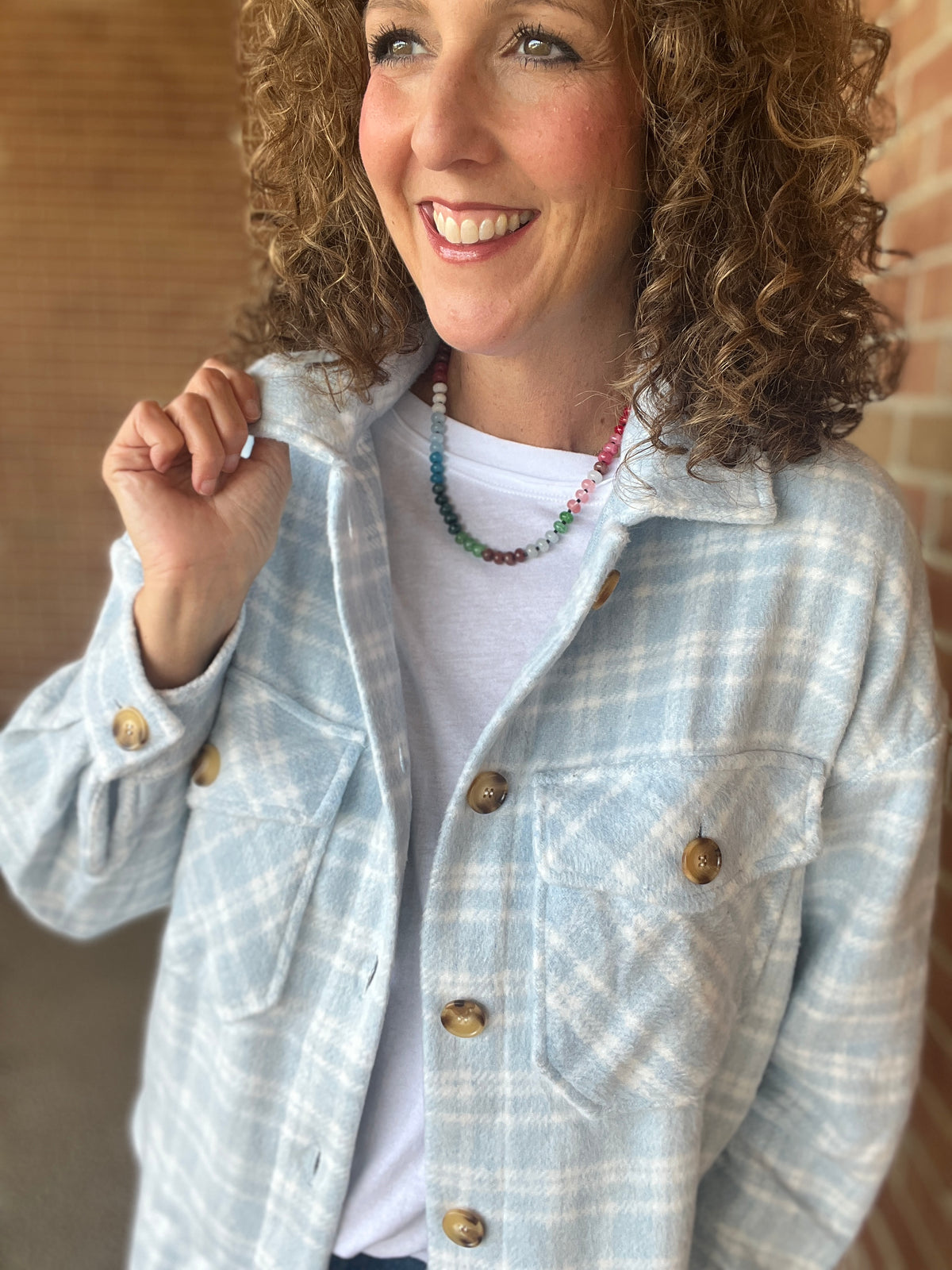 Brushed Blue & White Plaid Shacket