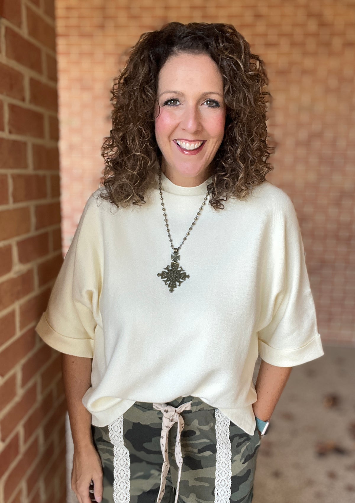 Mock Neck Dolman 3/4 Sleeve Sweater
