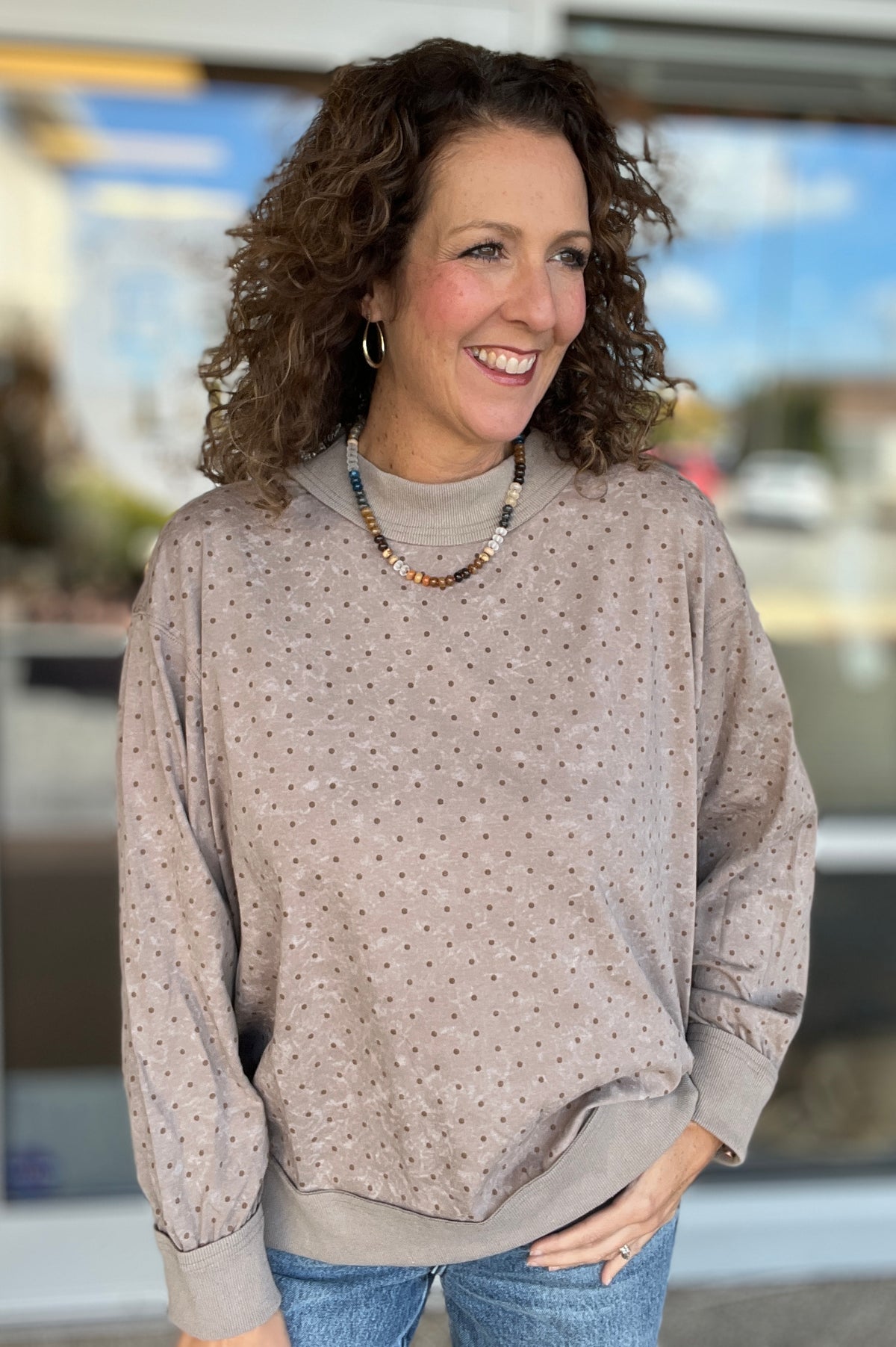 Washed Polka Dot Scuba Pullover