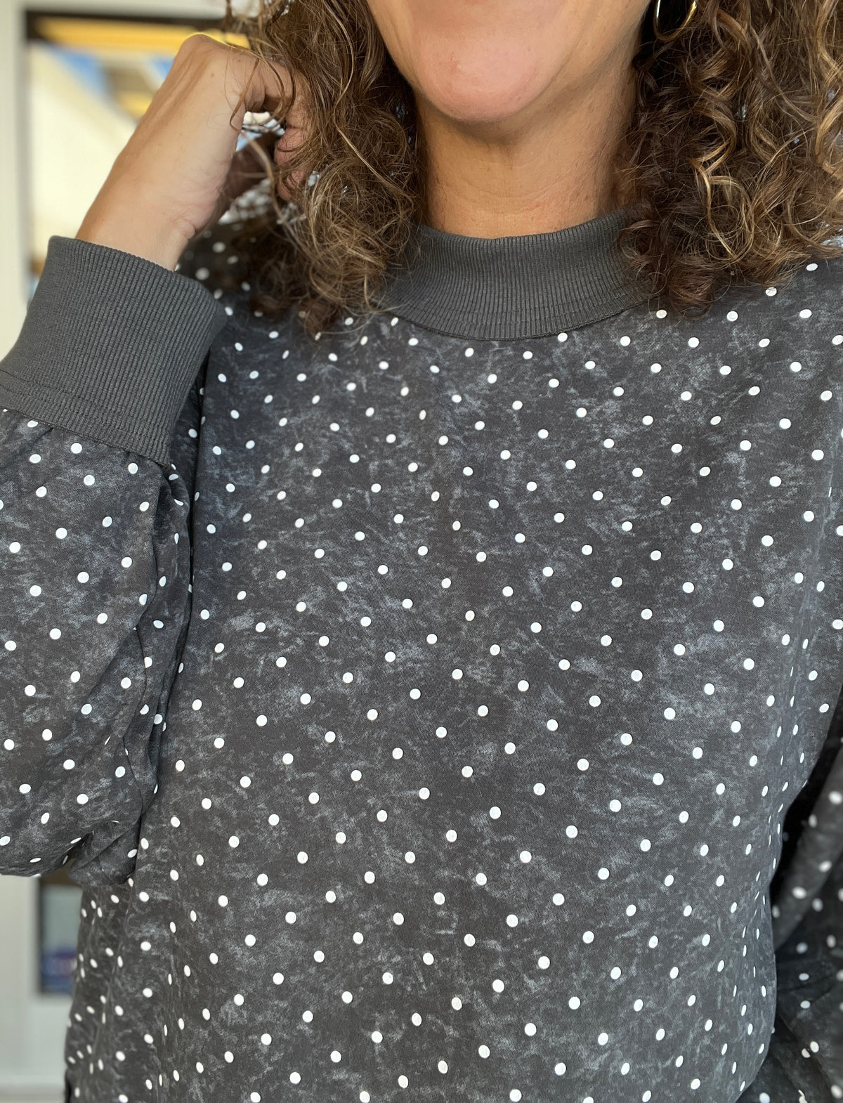 Washed Polka Dot Scuba Pullover
