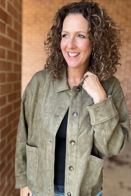 Faux Suede Button Up Jacket