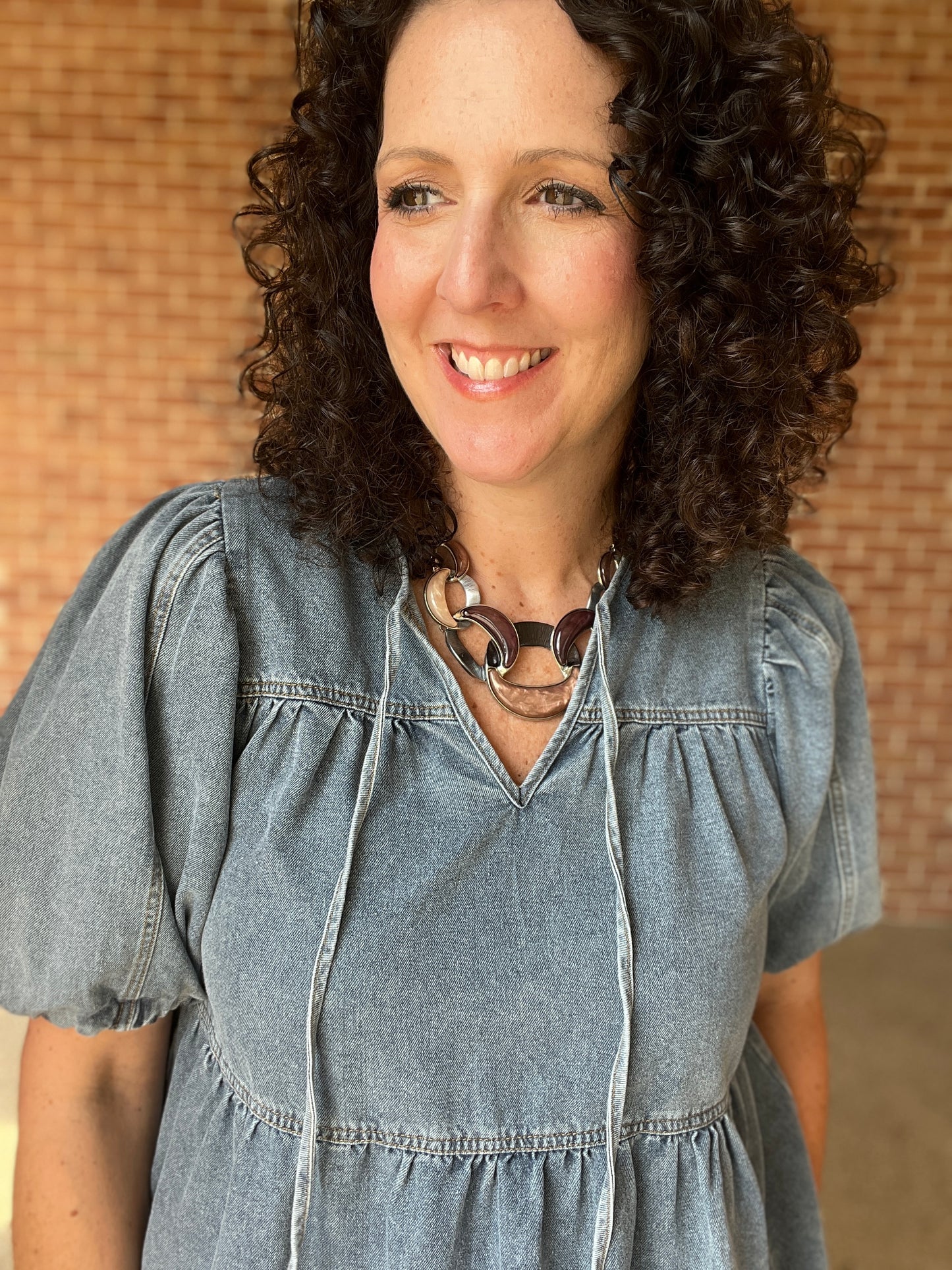 Tiered Denim Top with Puffed Sleeve