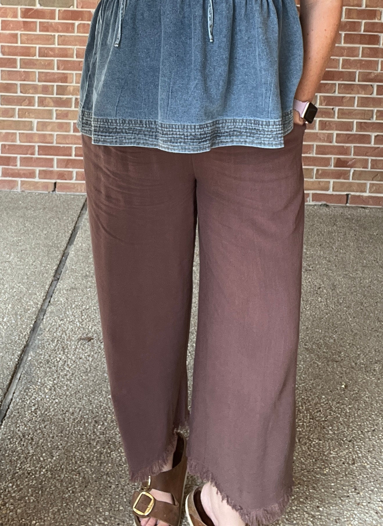 Wide Leg Linen Pants with Frayed Bottom