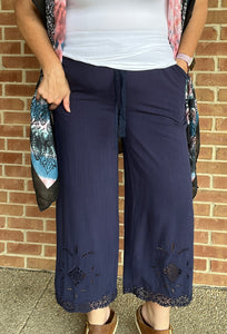 Cut Out Embroidered Linen Pants