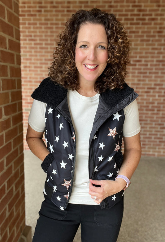 Star Vest with Sherpa Trim