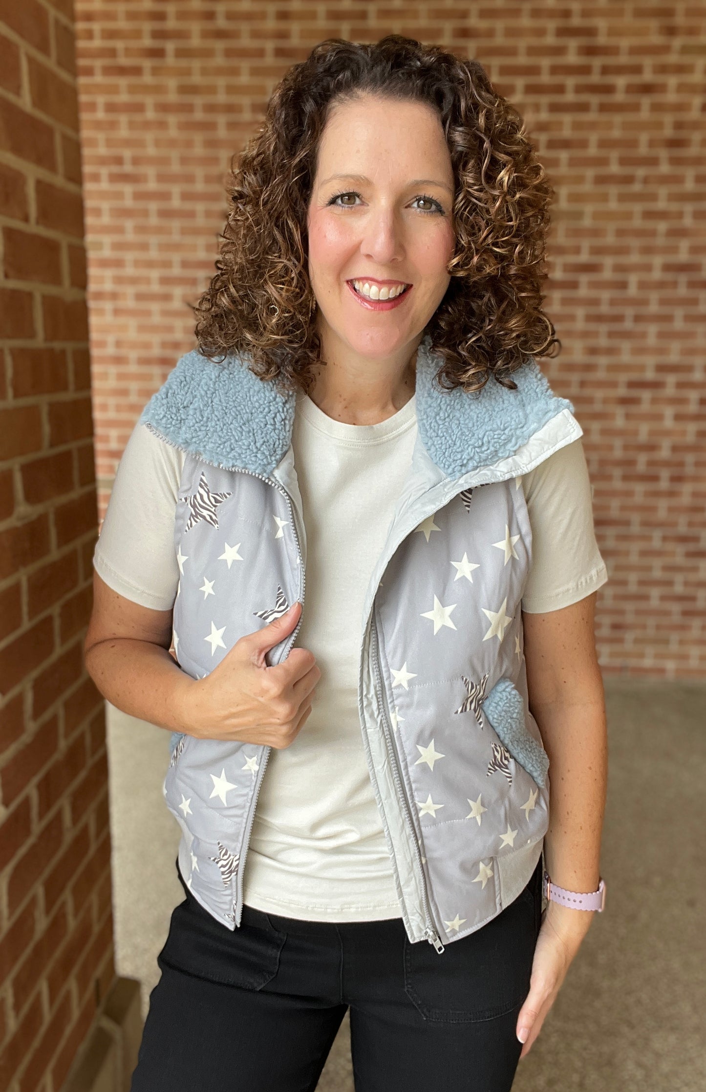 Star Vest with Sherpa Trim