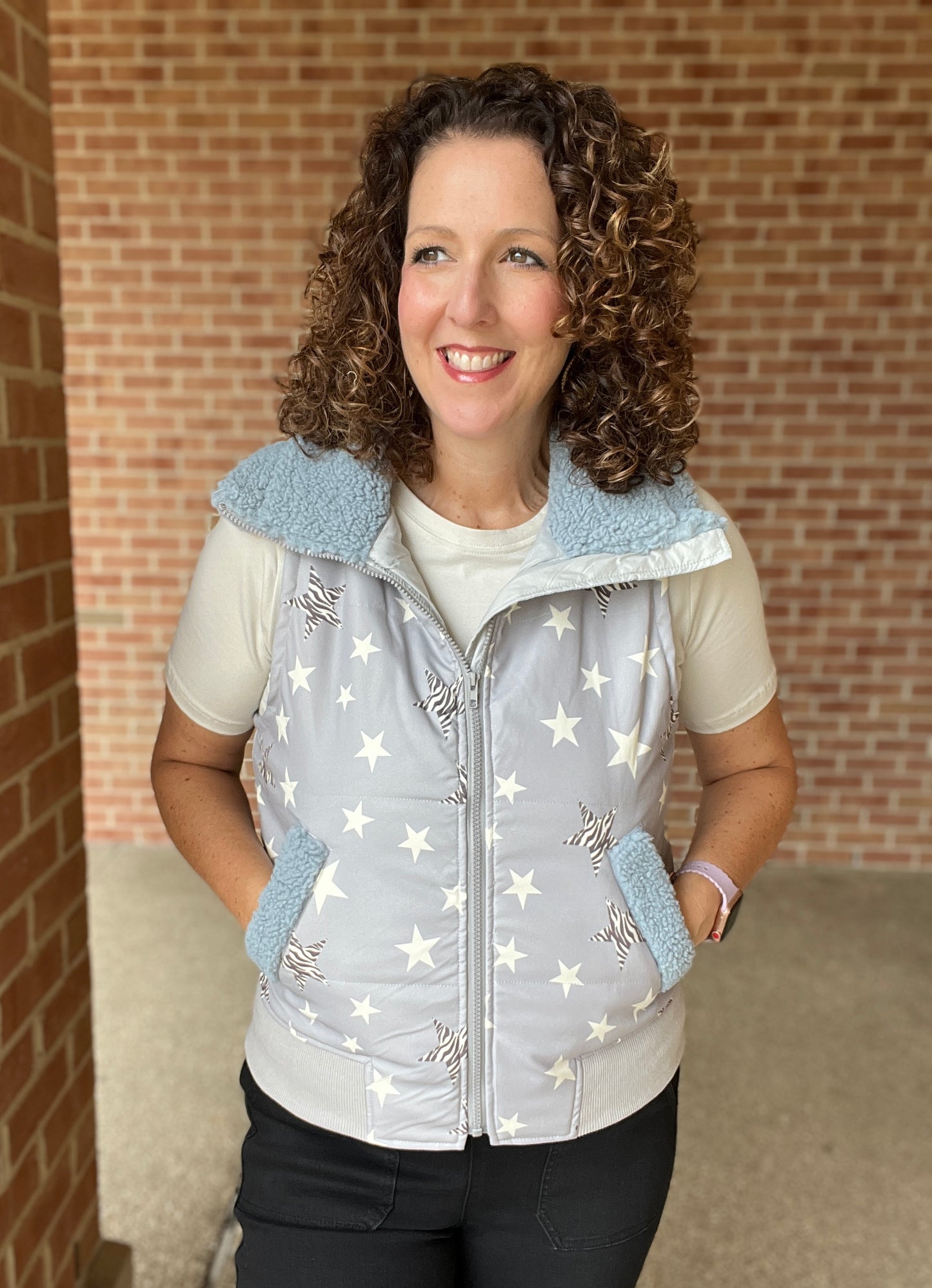 Star Vest with Sherpa Trim