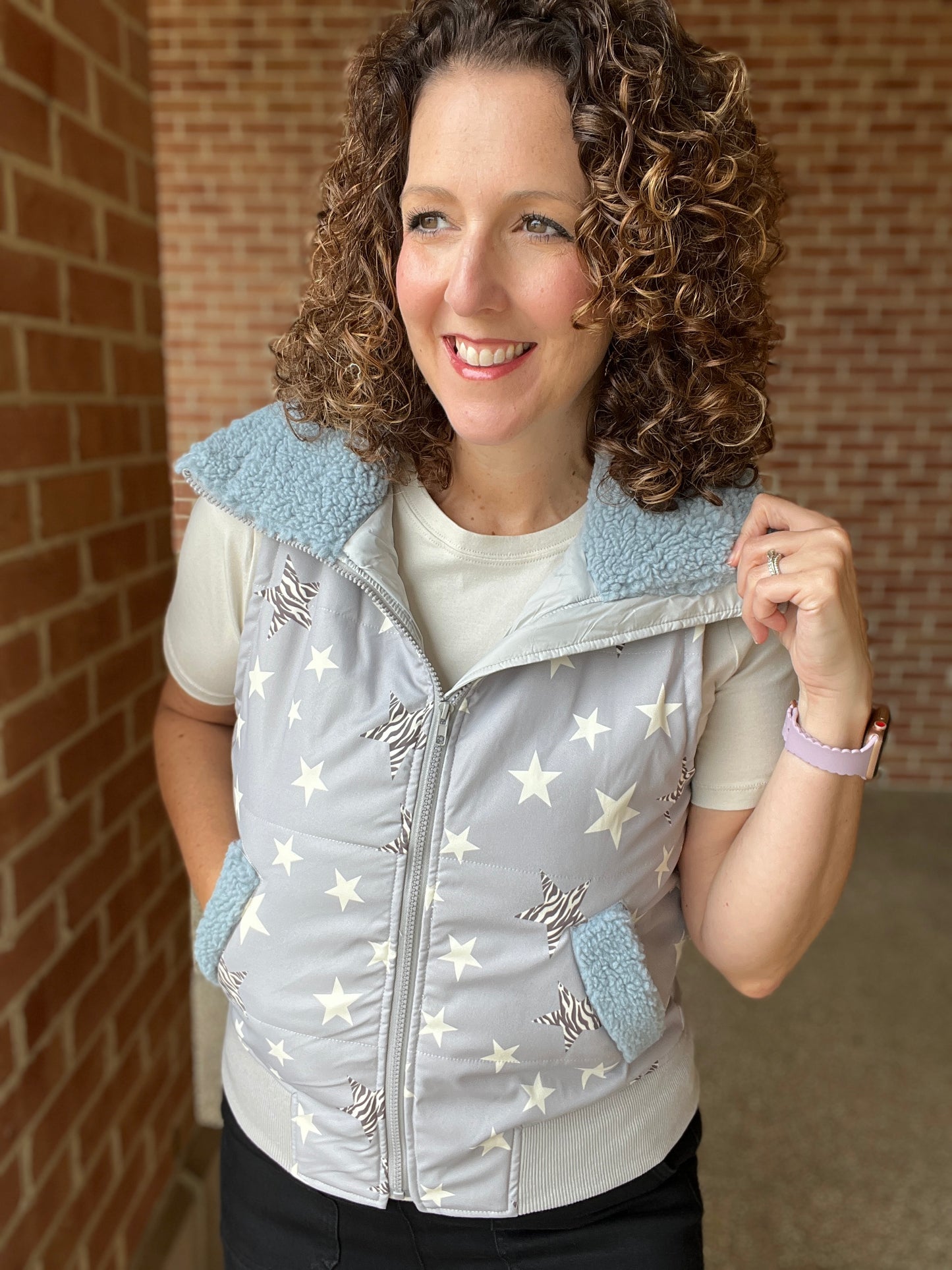 Star Vest with Sherpa Trim