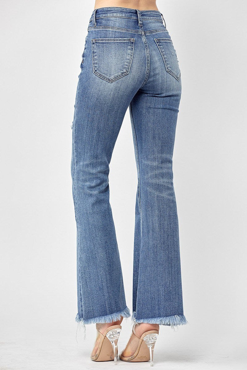 RISEN Vintage Wash Frayed Hem Bootcut Jeans