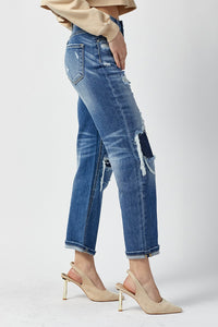RISEN Distressed Patched Straight Jeans