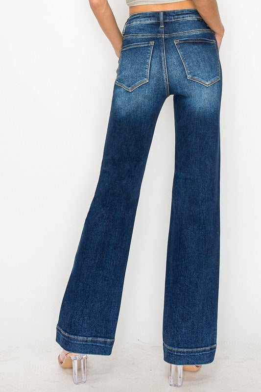 RISEN High Rise Dark Wash Straight Jeans