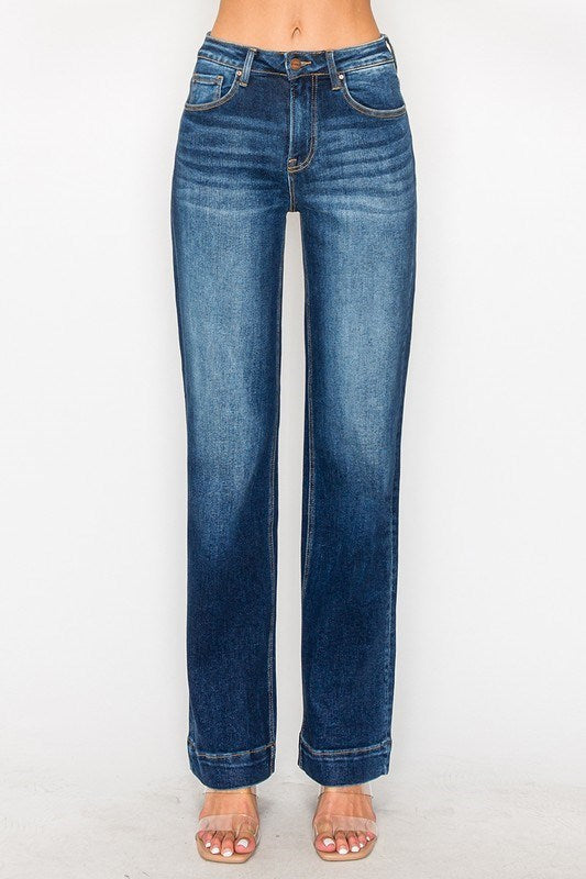 RISEN High Rise Dark Wash Straight Jeans