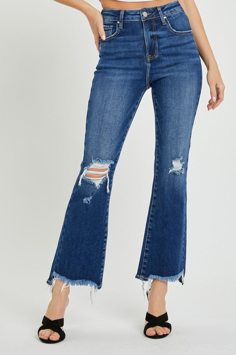 RISEN Dark Wash Crop Flare Jeans