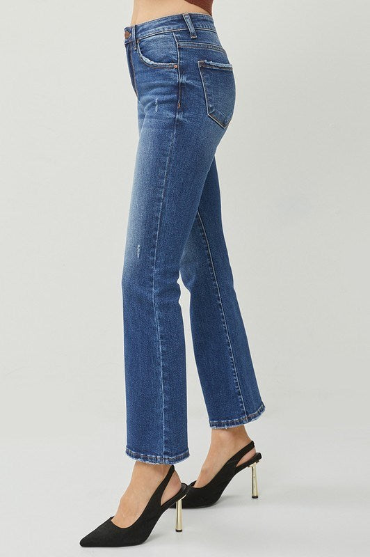 RISEN Dark Wash Ankle Flare Jeans