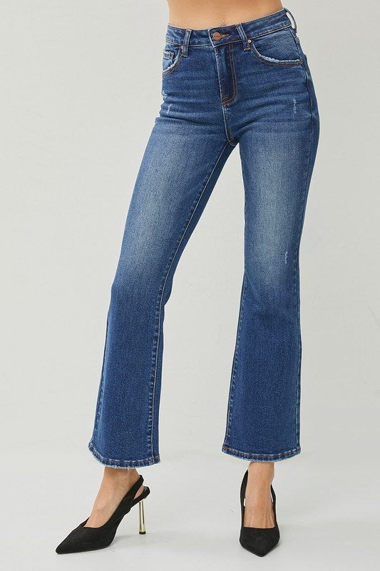 RISEN Dark Wash Ankle Flare Jeans