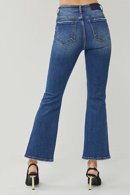 RISEN Dark Wash Ankle Flare Jeans