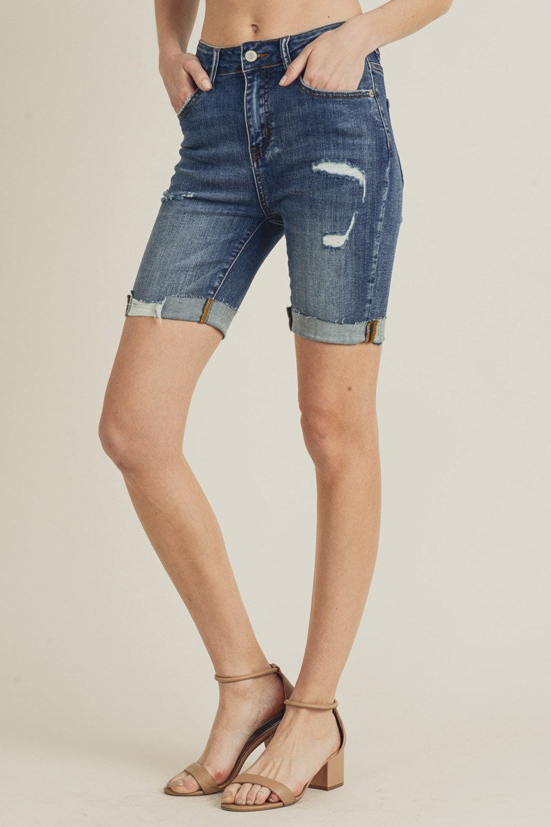 RISEN High Rise Distressed Denim Shorts