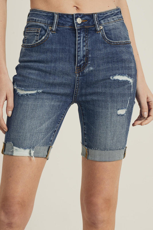 RISEN High Rise Distressed Denim Shorts