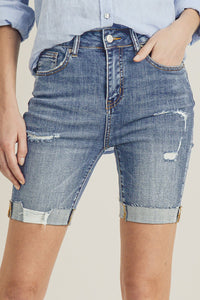 RISEN High Rise Distressed Denim Shorts