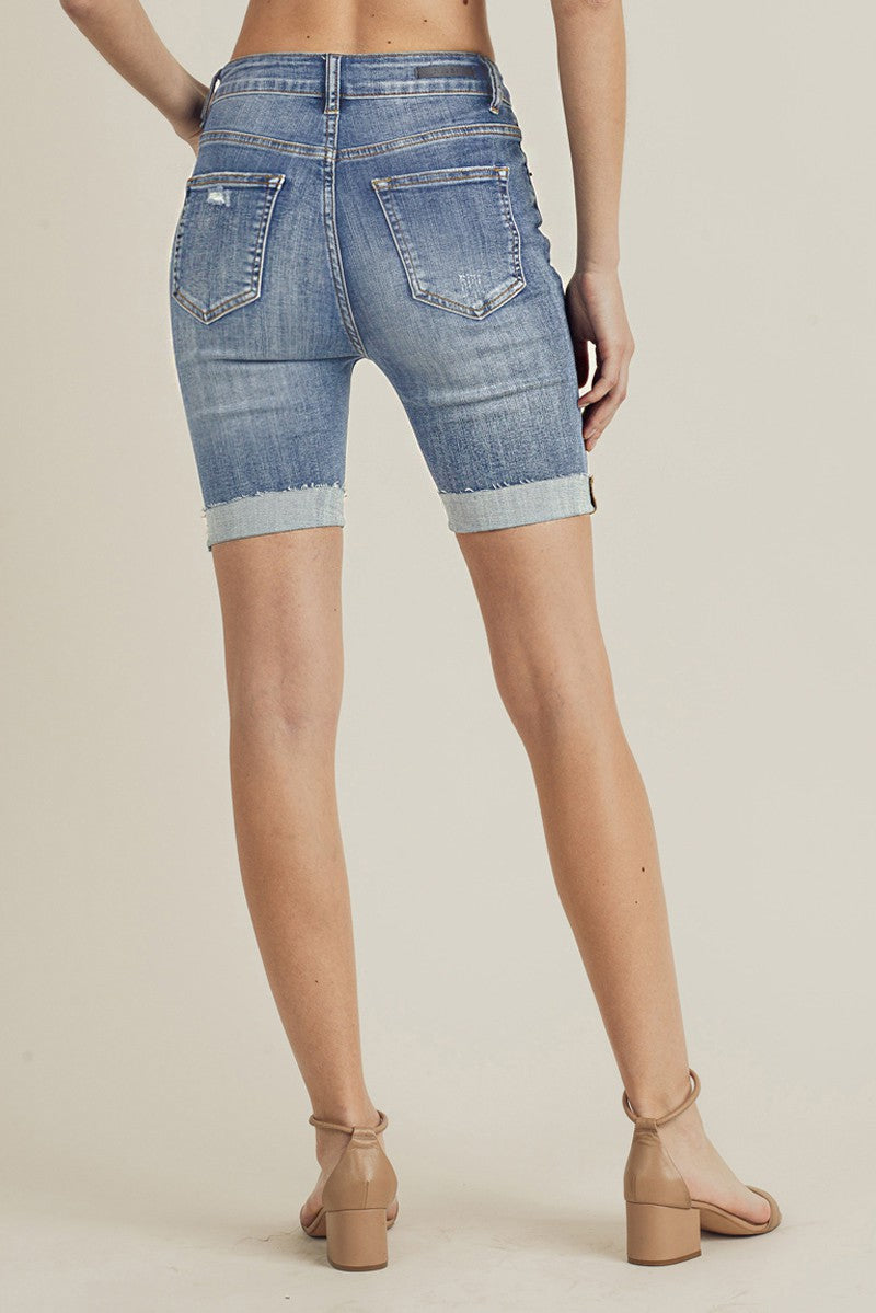 RISEN High Rise Distressed Denim Shorts