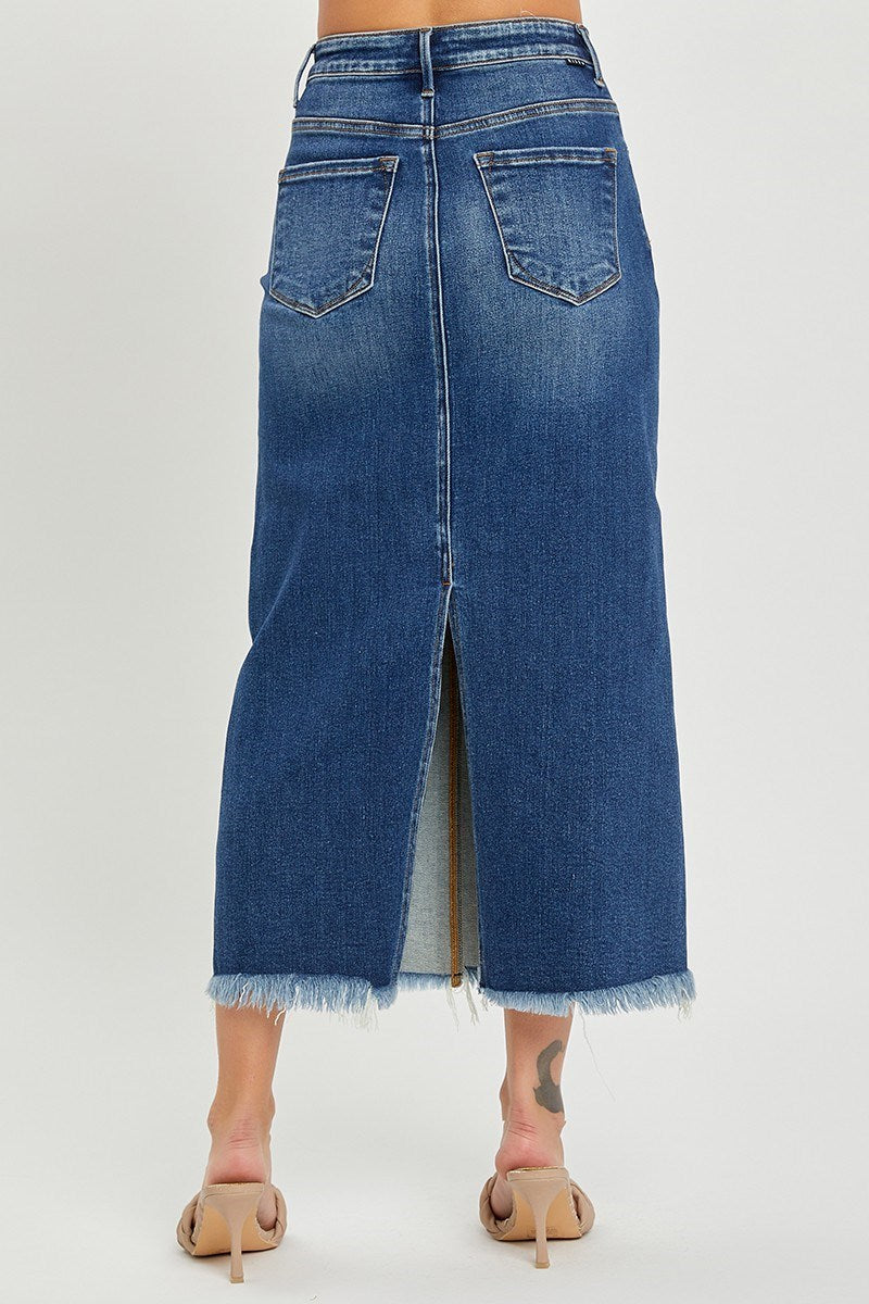 RISEN Frayed Hem Denim Skirt