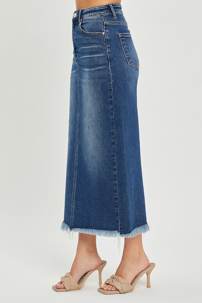 RISEN Frayed Hem Denim Skirt