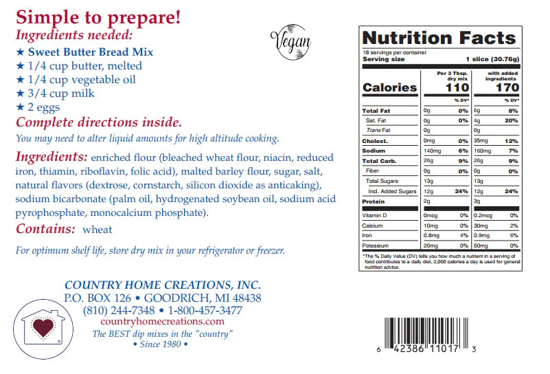 COUNTRY HOME CREATIONS - Sweet Butter Bread Mix