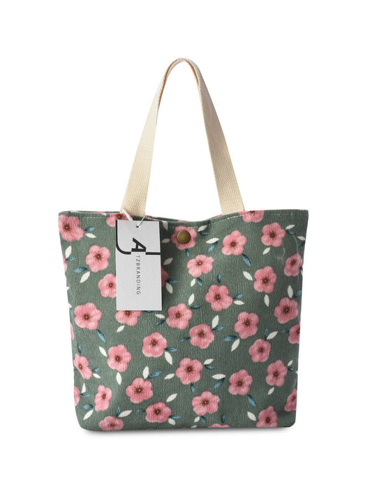 Cosbai - Vintage Artistic Floral Corduroy Tote: SAKURA
