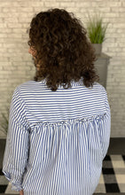 Load image into Gallery viewer, Ruffle Trim Striped Button Down Blouse