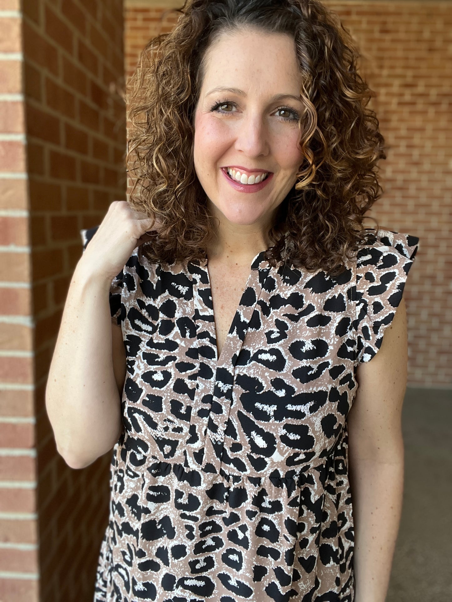 Leopard Midi Dress with Cap Sleeves