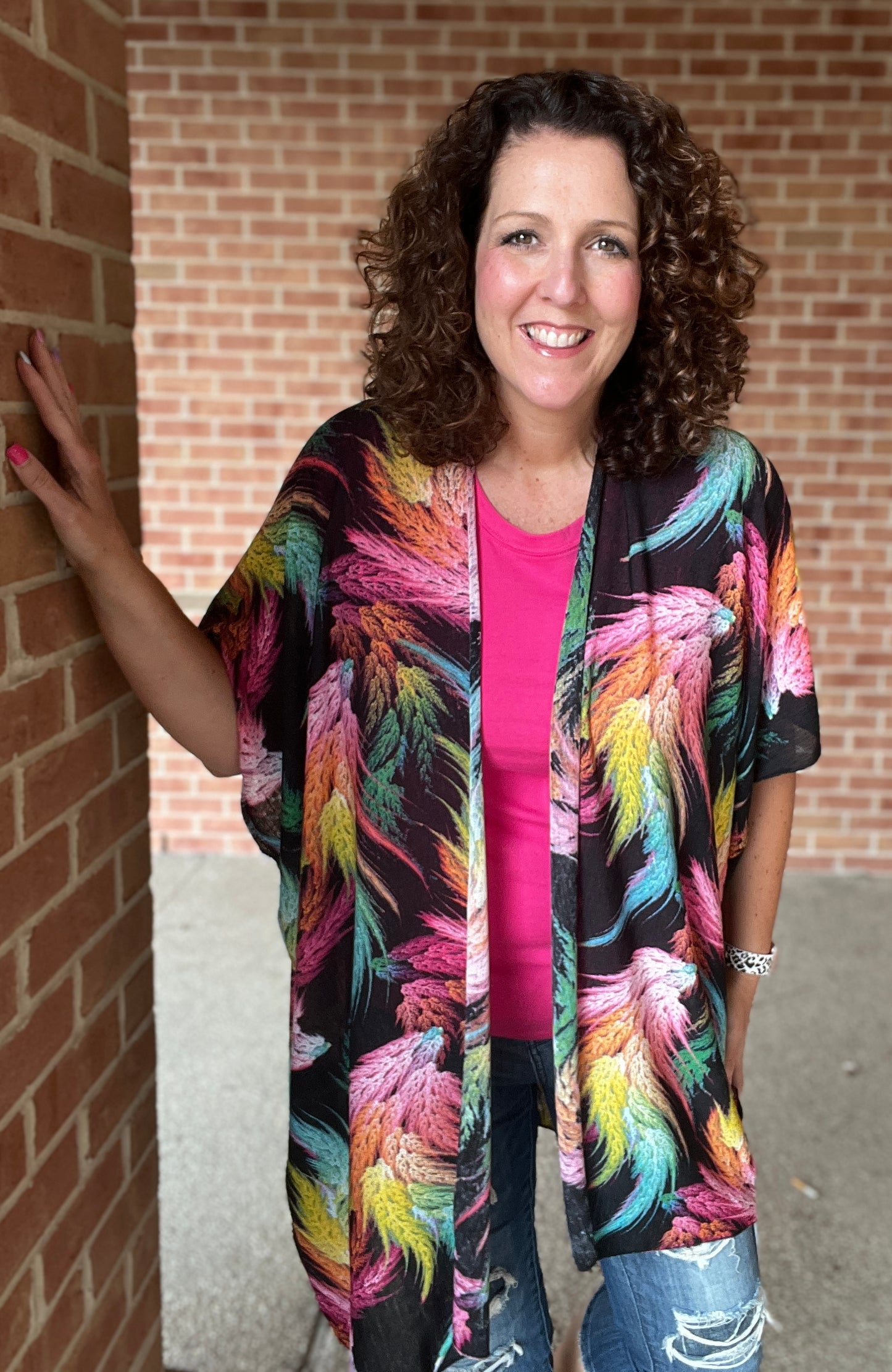 Feather Print Kimono