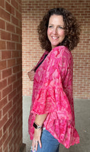Load image into Gallery viewer, Pink Floral Ruffle Sleeve Kimono