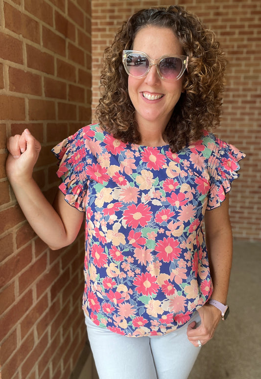 Floral Smocked Sleeve Top