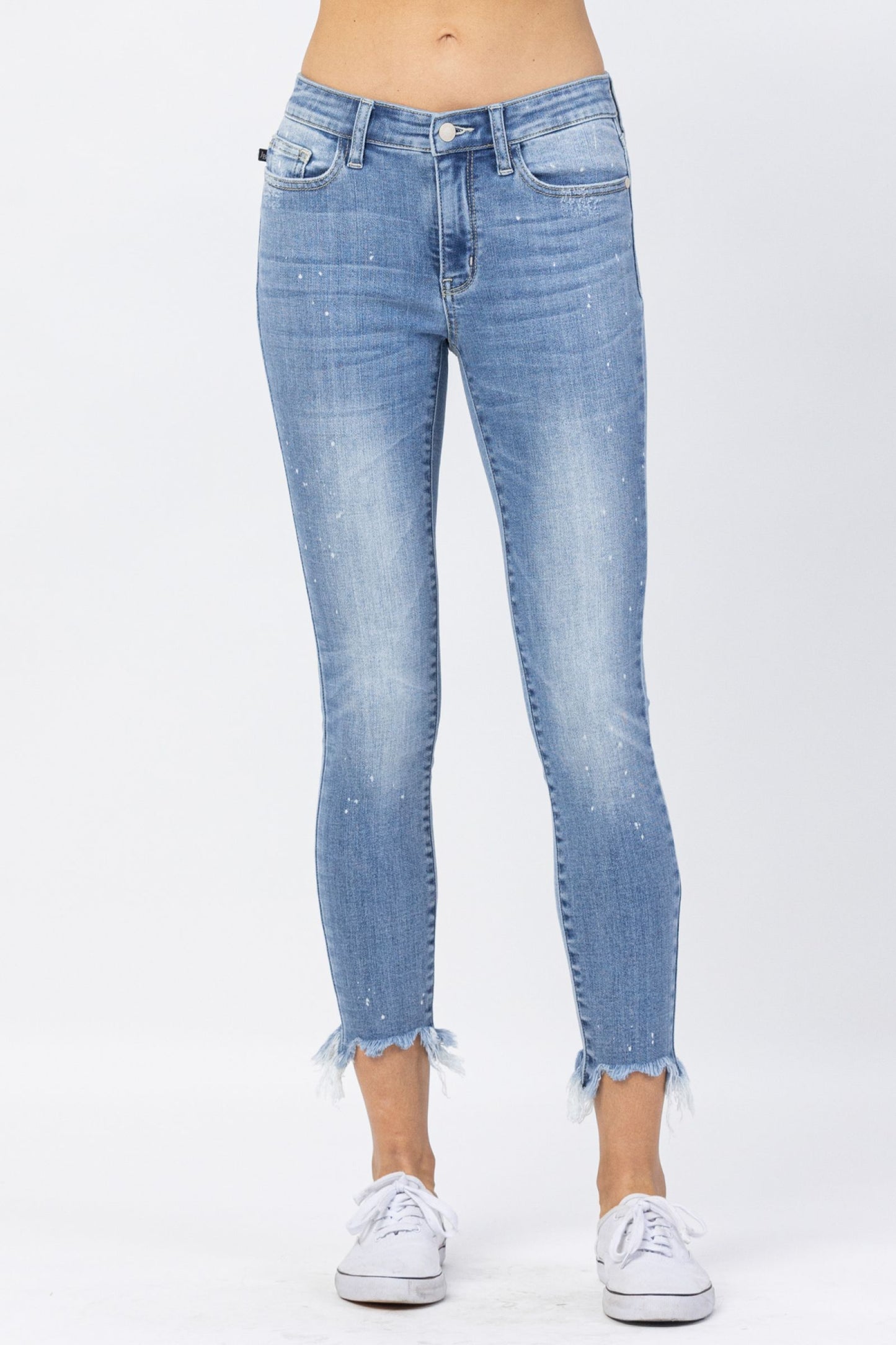 JUDY BLUE Bleach Splash Shark Bite Skinny Jeans