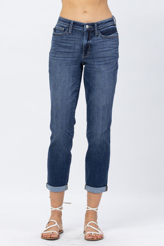JUDY BLUE Midrise Cuffed Boyfriend Jeans