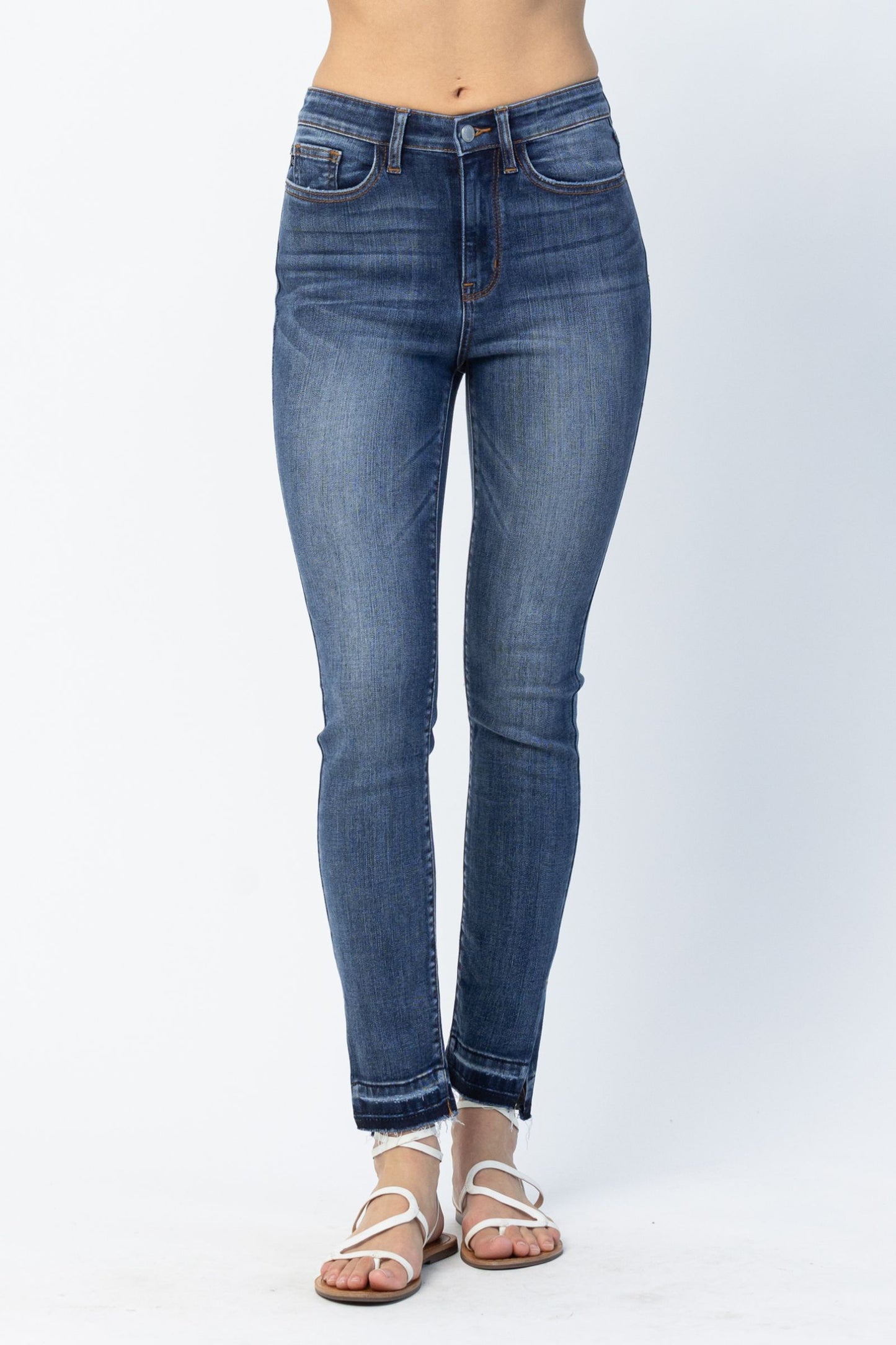 JUDY BLUE Released Hem Side Slit Skinny Jeans