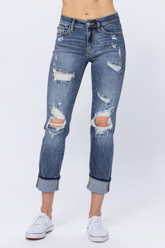 JUDY BLUE Bleach Splash Boyfriend Jeans