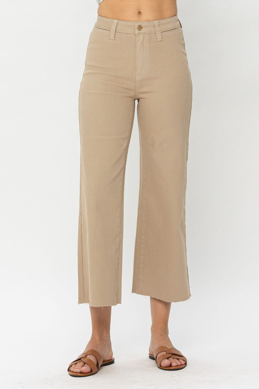 JUDY BLUE Khaki Wide Leg Crop Jeans