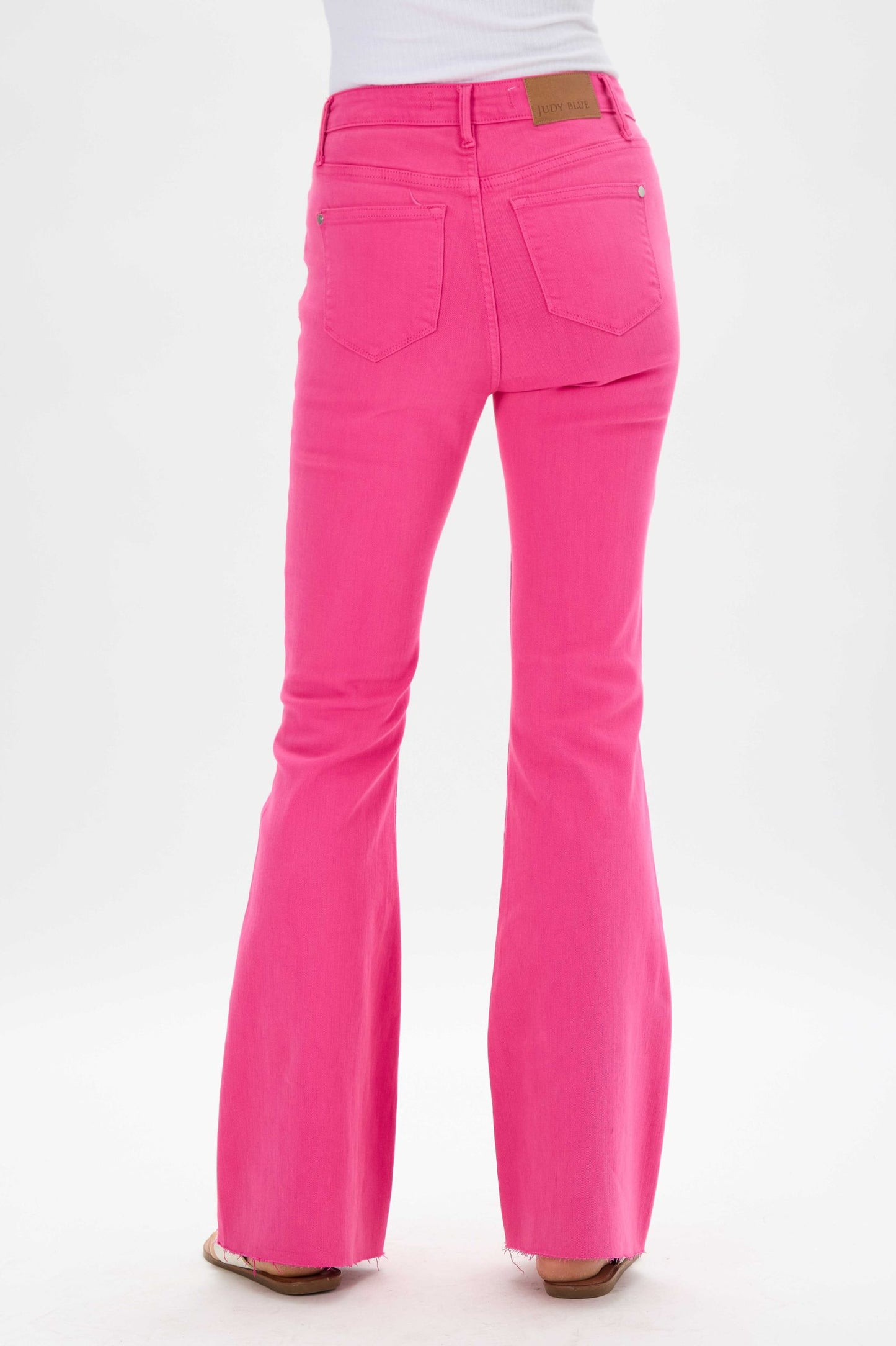 JUDY BLUE Hot Pink Cut Hem Flare Jeans