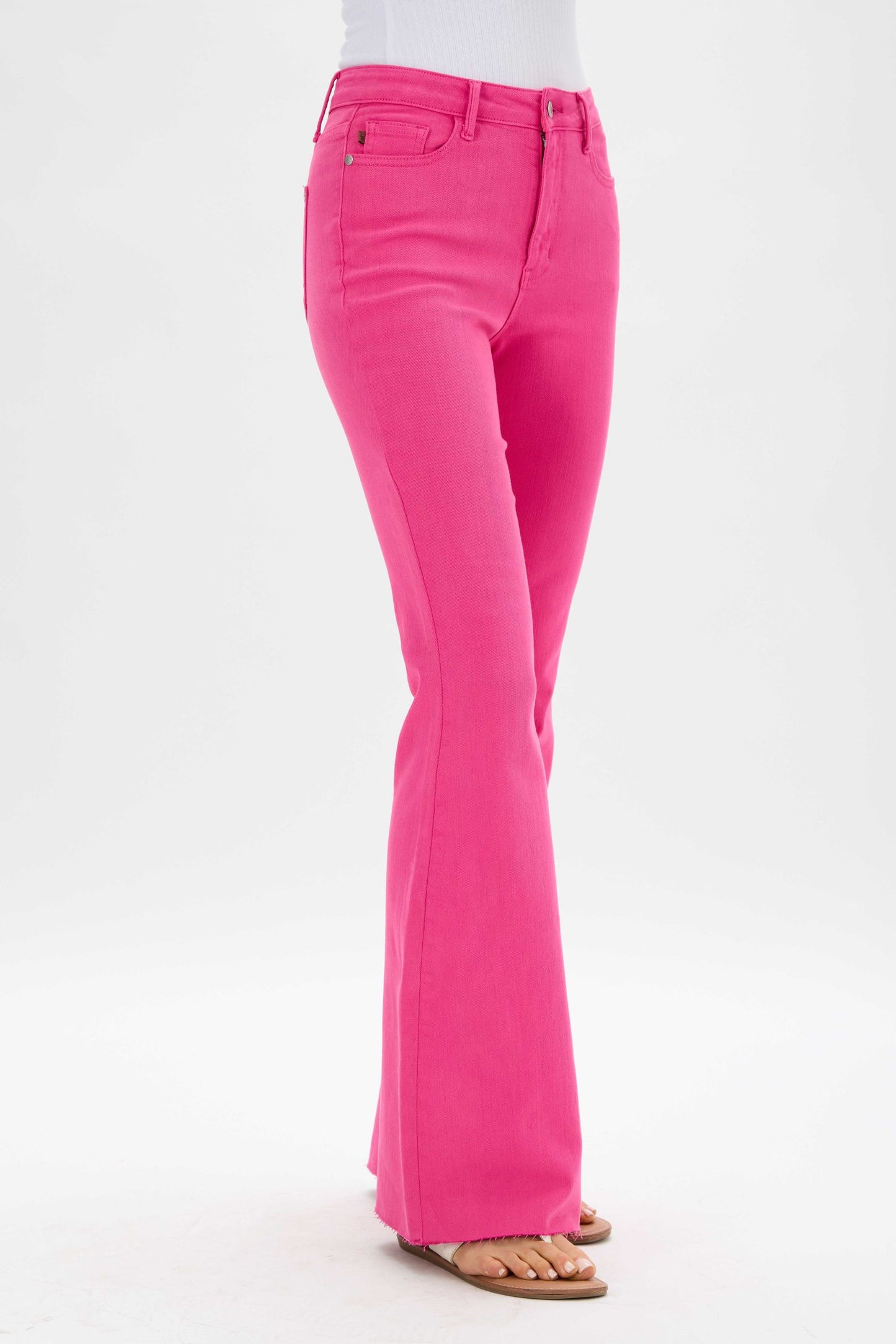 JUDY BLUE Hot Pink Cut Hem Flare Jeans