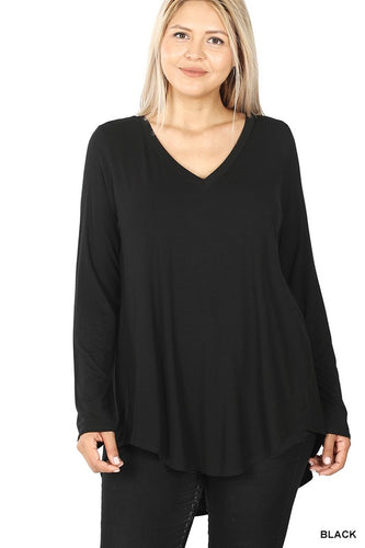 Basic Curvy Long Sleeve V-Neck Top